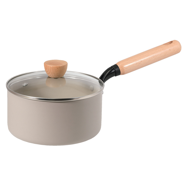 スプル　IH対応ガラス蓋付木柄鍋シリーズ 片手鍋　18cm